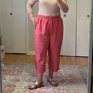 Vermont Country Store Women's Pink 100% Cotton Cropped Pants